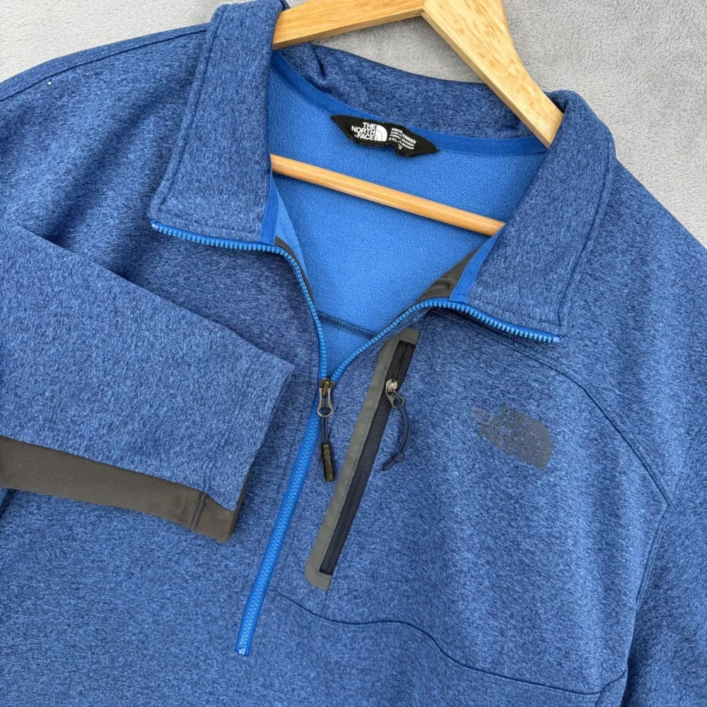 The North Face Mens Blue Heathered Quarter‎ Zip Fleece Pullover Size XXL